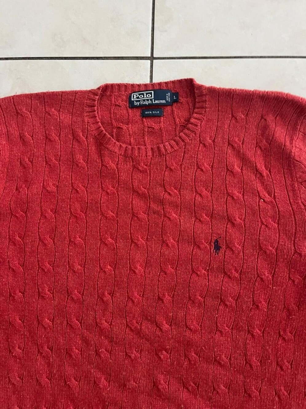 Polo by Ralph Lauren Coral-Red Cable Knit Crewneck Sweater